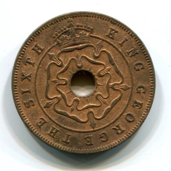 1952 Southern Rhodesia Holed One Penny Coin (b559) - Picture 2 of 2